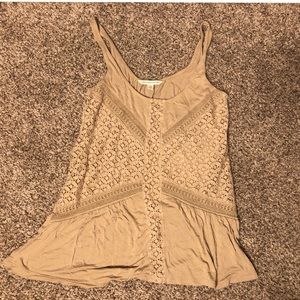 AEO Nude/Tan Lace Loose Fit Tank Top Scoop Neck